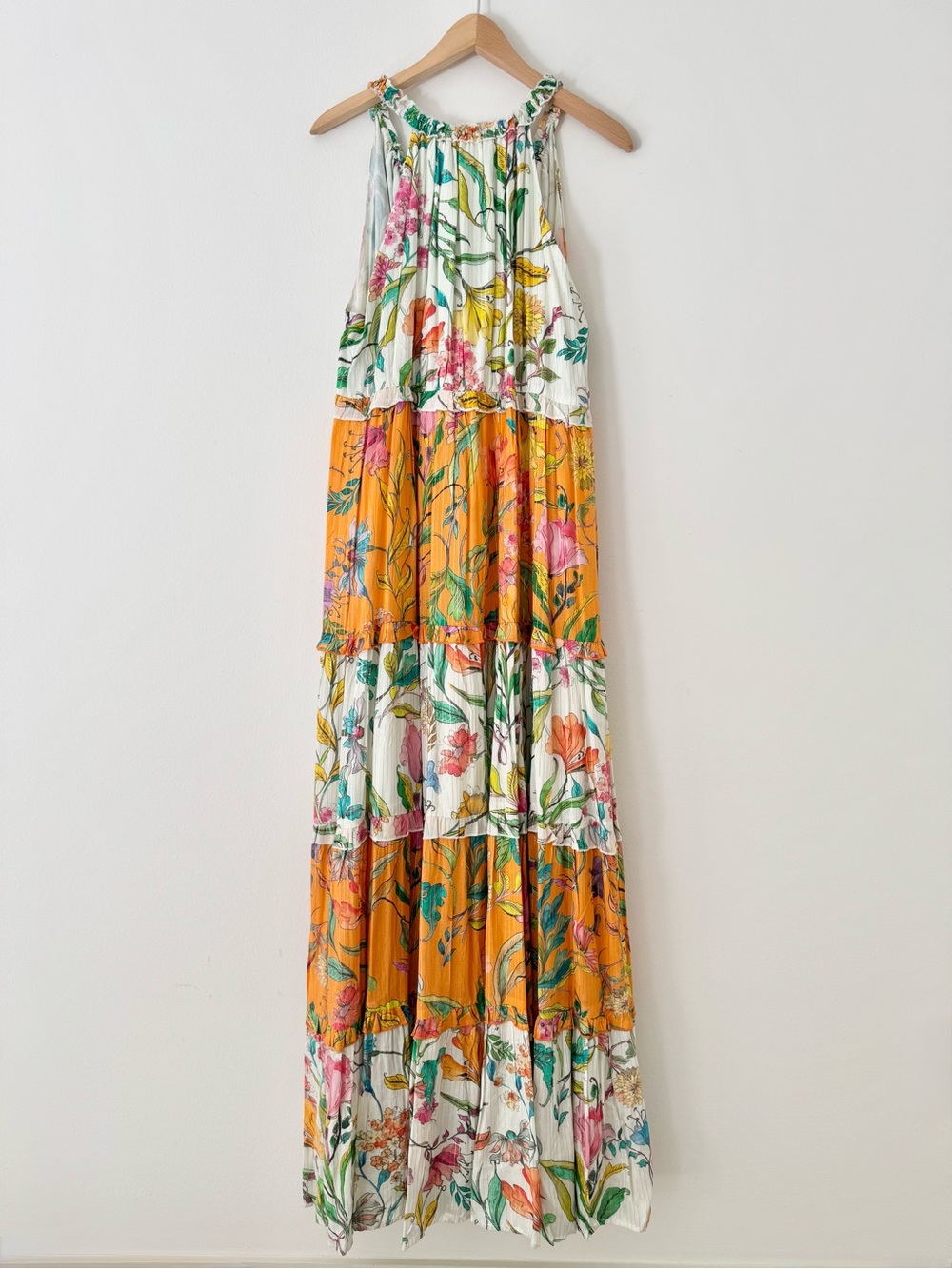 PQ Swim x Anthropologie Floral Ruffle Tiered Maxi Dress Orange White Size L - Picture 4 of 16